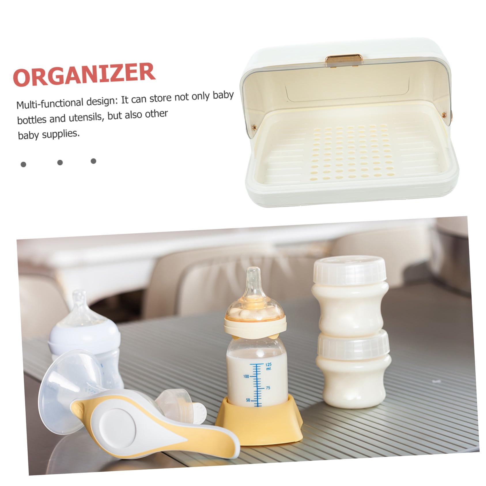 Hemobllo Portabiberon con Coperchio e Vassoio Raccogligoccia Scolabiberon Multiuso in PP Organizer da Cucina per Bottiglie e Bicchieri Contenitore Asciugatura Igienico e Compatto Bianco