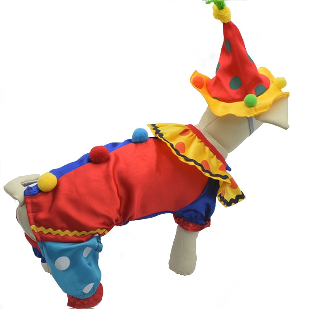 Youbedo Dog Clown Costume Halloween Clown Pet Costume for Small Dogs and Cats Super Funny Clown