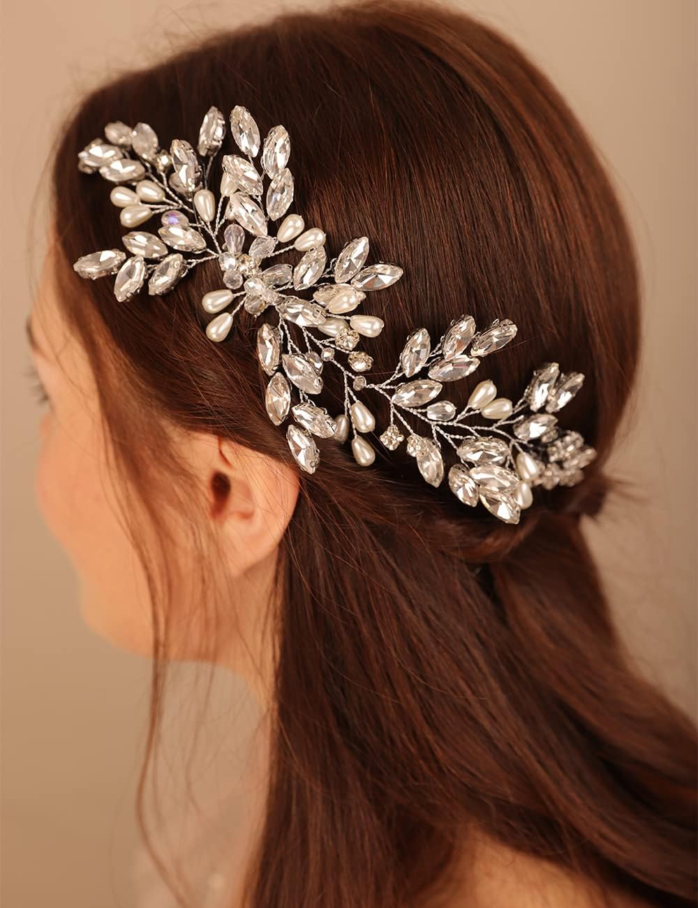 Xerling Vintage Hair Comb Brides Wedding Blue Crystal Hair Accessory Bridal Headpiece Pearl Hair Piece Jewelry (Blue)
