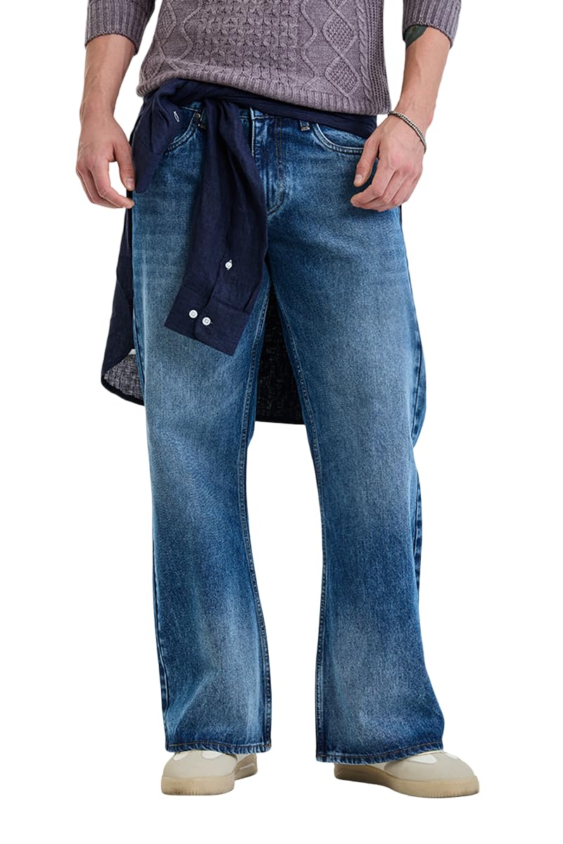 Men Casual Jeans | Flared Fit Mid Rise Plain Front Washed Pattern | 100% Cotton Denim Woven Fabric, 5 Pocket Style with Button Closure-image-24