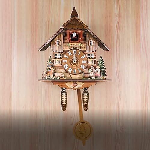 Miniatura 5 de Reloj de pared de madera preciso reloj colgante de madera estilo nórdico antiguo adornos decorativos para sala de estar 18