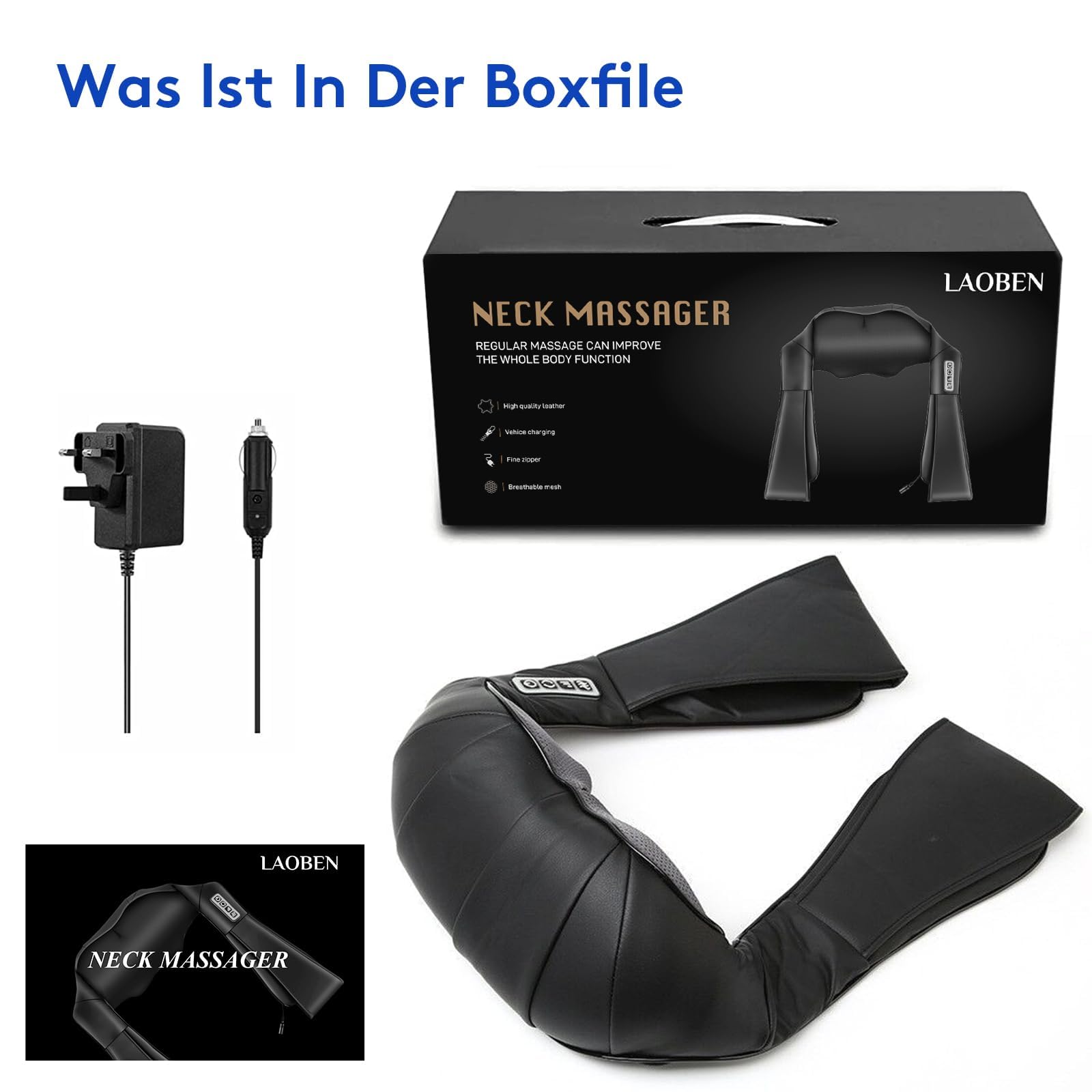 LAOBEN Massagegerät von tiefem Gewebe Shiatsu Nackenmassagegerät mit Thermostatfunktion Elektrisch Massagegeräte für Nacken Schulter Rücken Muskel Schmerzlinderung zu Hause Büro und Auto