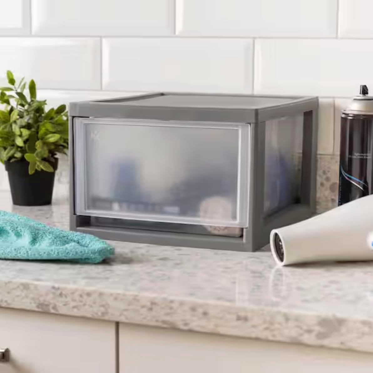 Gray Plastic Stackable Storage Drawers - 1 Drawer (4-Pack) IX14055