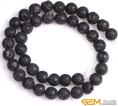 Miniatura 2 de GEM-Inside Cuentas sueltas de piedra preciosa de lava negra de 10mm bien pulidas, piedra energética de cristal con poder para hacer joyas, 15