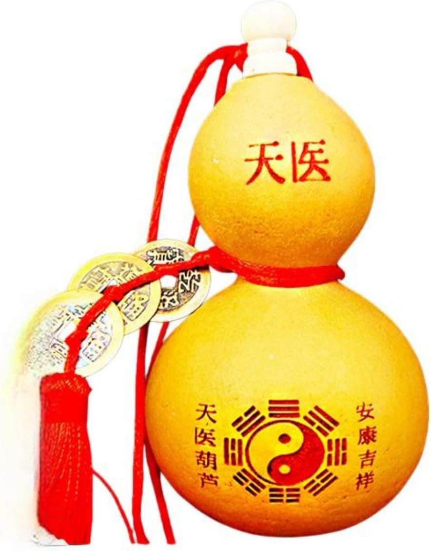 天然野生葫芦开口真葫芦纯黄铜五帝钱寓意健康卧室床头摆件 fengshui Chinese Tassel Ornaments-1164