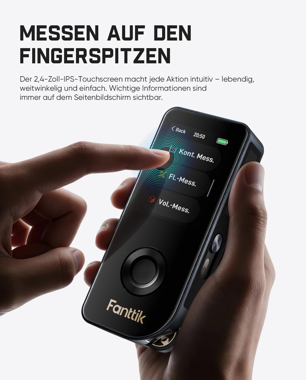 Fanttik A11 Ultra 3-in-1 Laser-Entfernungsmesser mit IPS-Touchscreen und seitlichem LCD-Display, 60 m, Radrolle und 3-Achsen-Digitalwasserwaage, wiederaufladbar für Heimwerkerprojekte und Innenprojekt