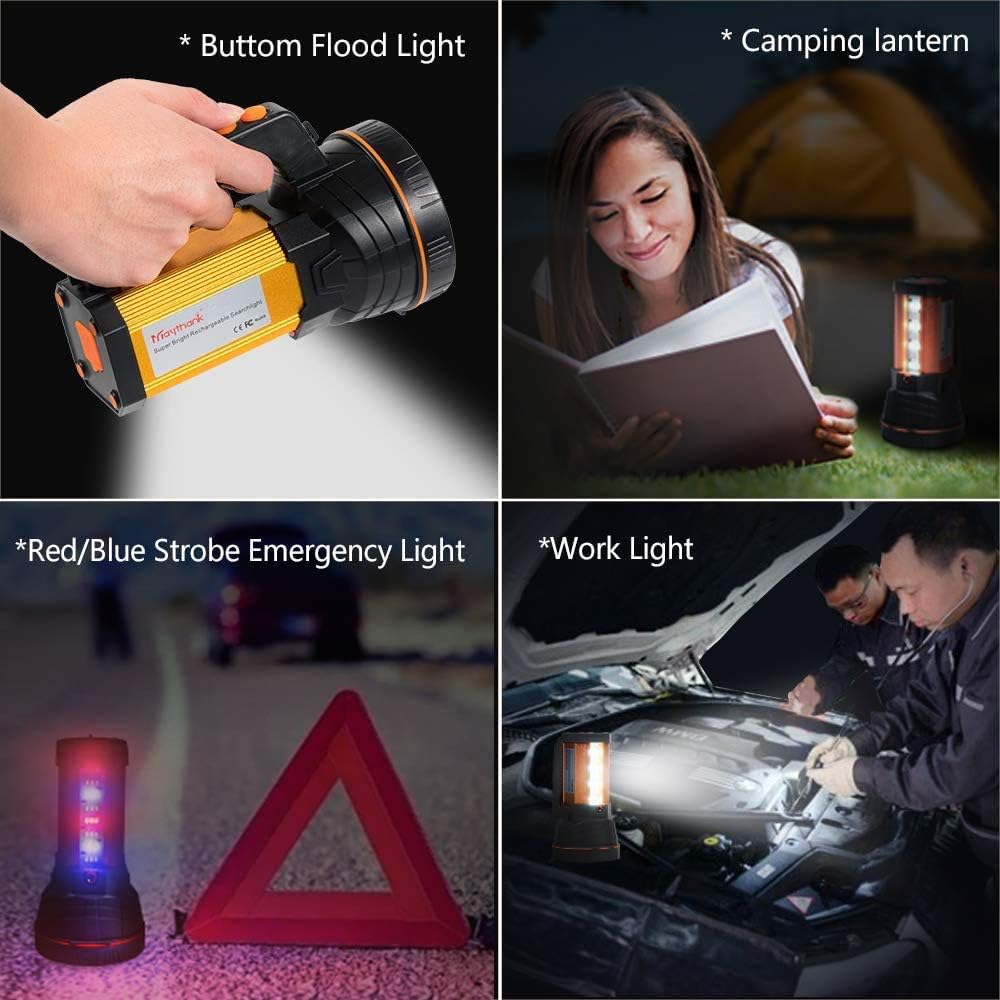 MAYTHANK High Power Rechargeable LED Flashlight with handle and side lights