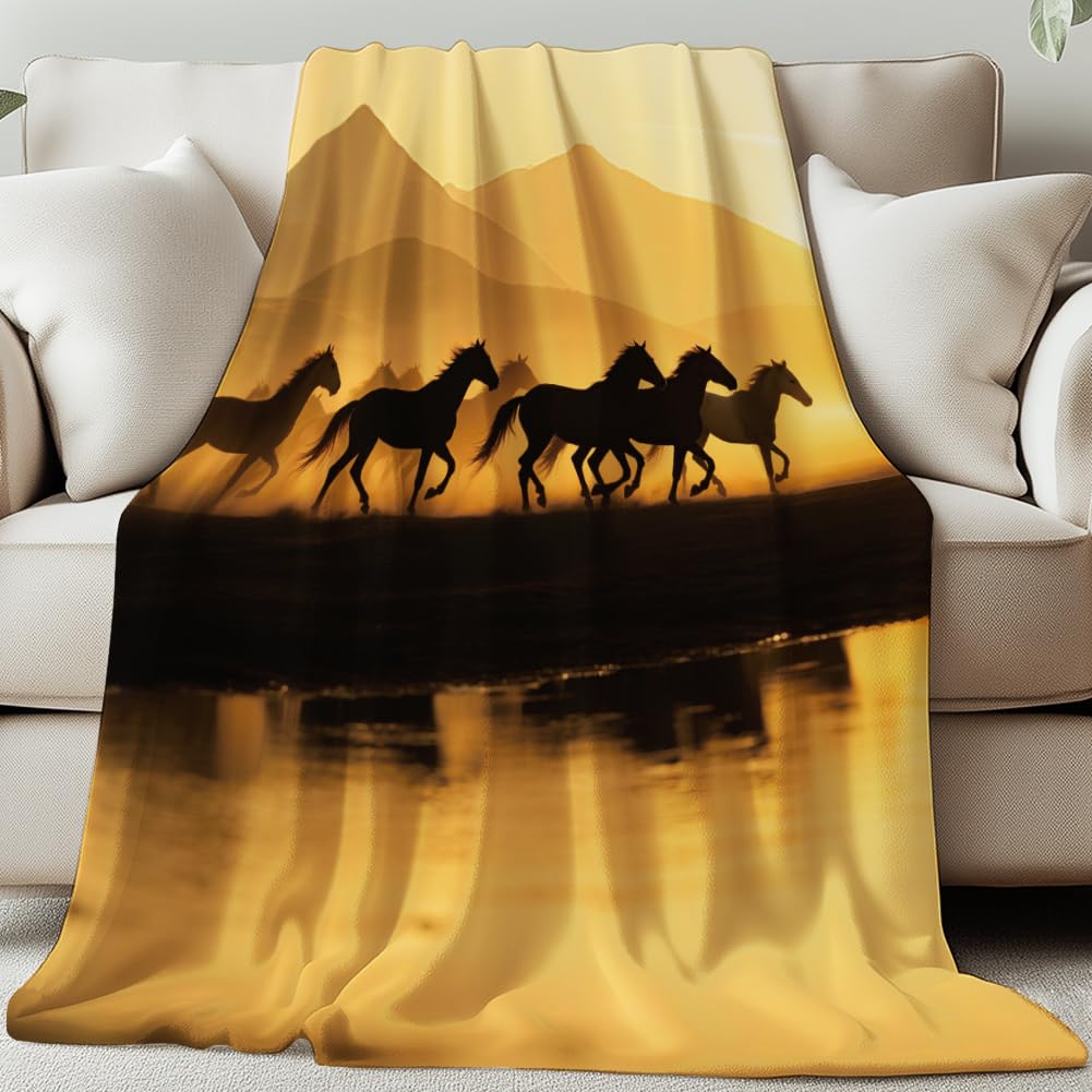 GLOBLELAND Western Horses Throw 59×51 inch Wild Horses Soft Cozy Flannel Blanket Washable Fuzzy Throw Blanket for Home Office Room Bed Sofa Chair Gift