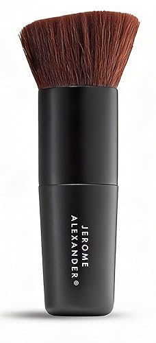 Jerome Alexander Brocha de base Kabuki en ángulo (negro) – Cepillo de amortiguación superior plana para mezclar sin problemas de maquillaje líquido