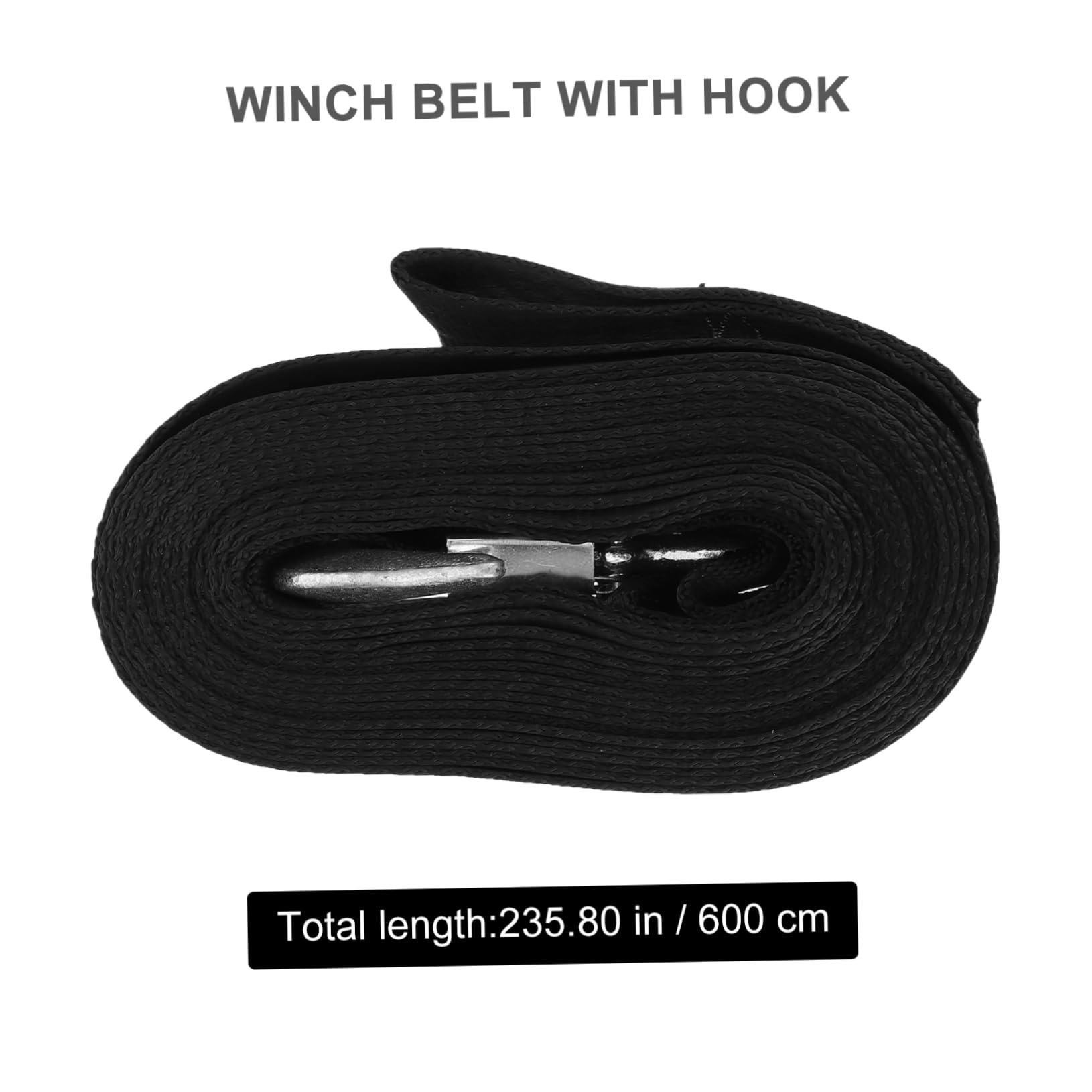 Unomor 1pc Winch Strap Fixed Rope Emergency Safety Black Polyester Steel Hook Easy Operation Safe for Trailer Towing