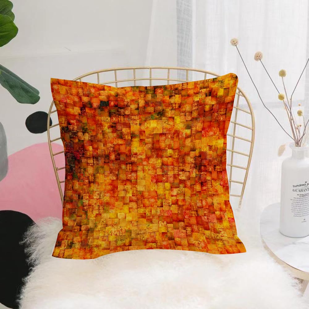 HYOSXW Cushion Cover,Throw Pillow Case Home Decorative for Living Room Bedroom Sofa Chair 16X16 Inch,Burnt Orange,Vintage Mosaic Background Quadratic Little Geometric Squares Faded,Pillowcase 40X40cm