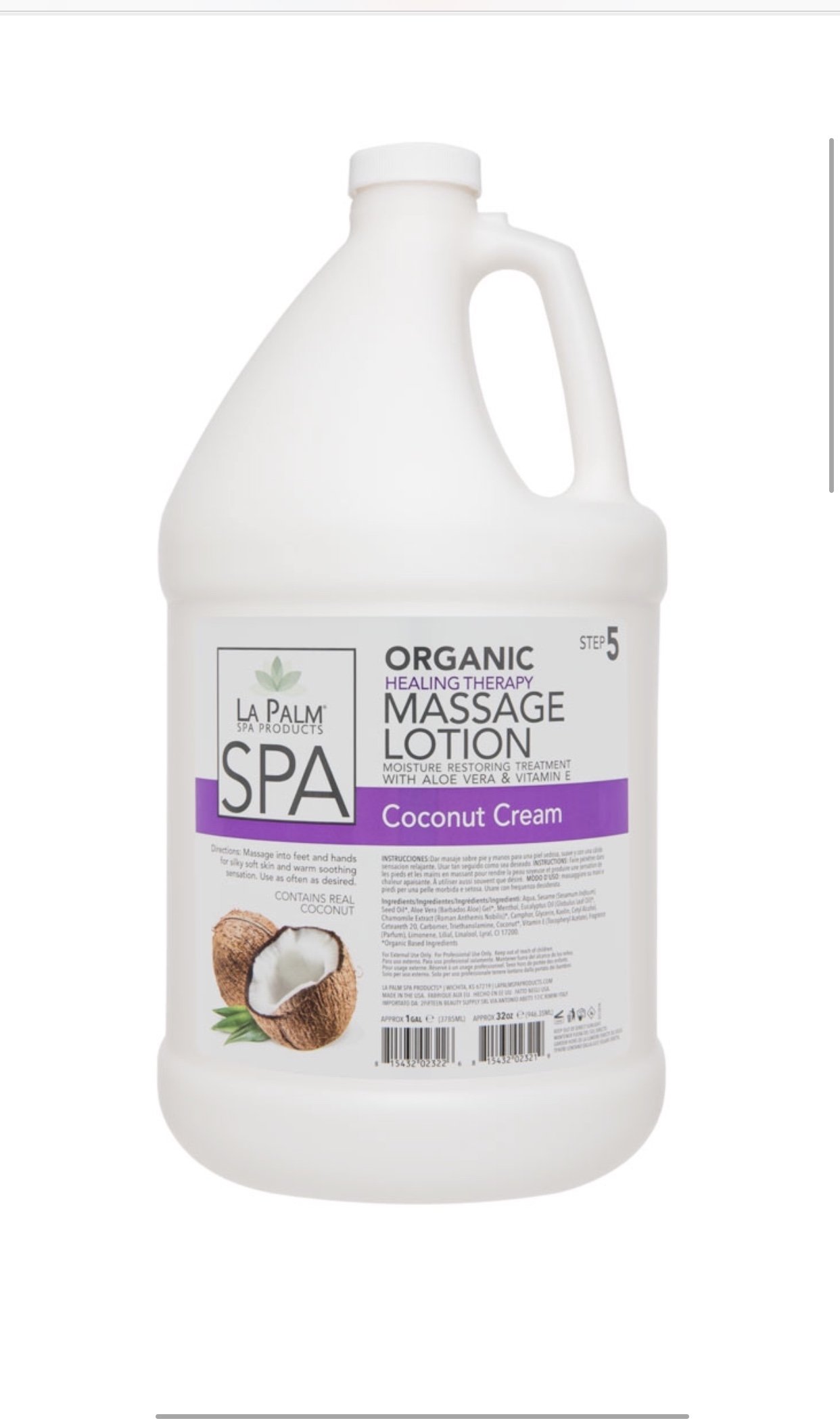 La Palm Massage Lotion 1 Gallon (Coconut Cream)