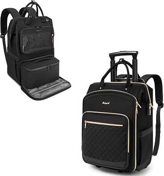 Arcoyard Rolling Backpack for Women, Travel Backpack with Wheels, Ita Bag Pin Display Lunch Backpack with Insert, 15.6 Inch Ita Backpack, Black