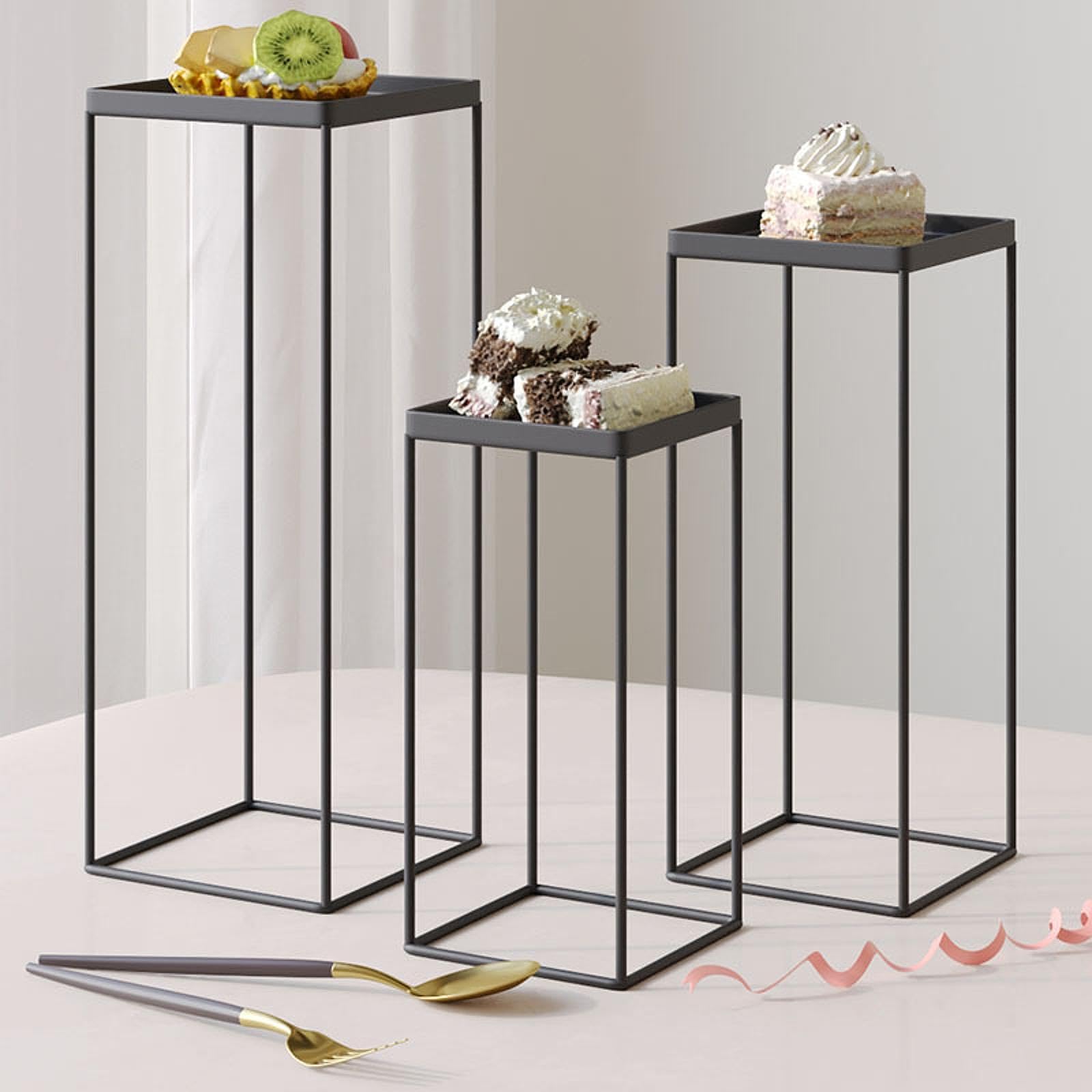 3 Soportes para Cupcakes, Bandeja para Servir Cupcakes, Expositor de Postres de Metal, Elevador de Cupcakes para Mesa, Cocina, Boda, Hogar, Cumpleaños, Negro, Individual
