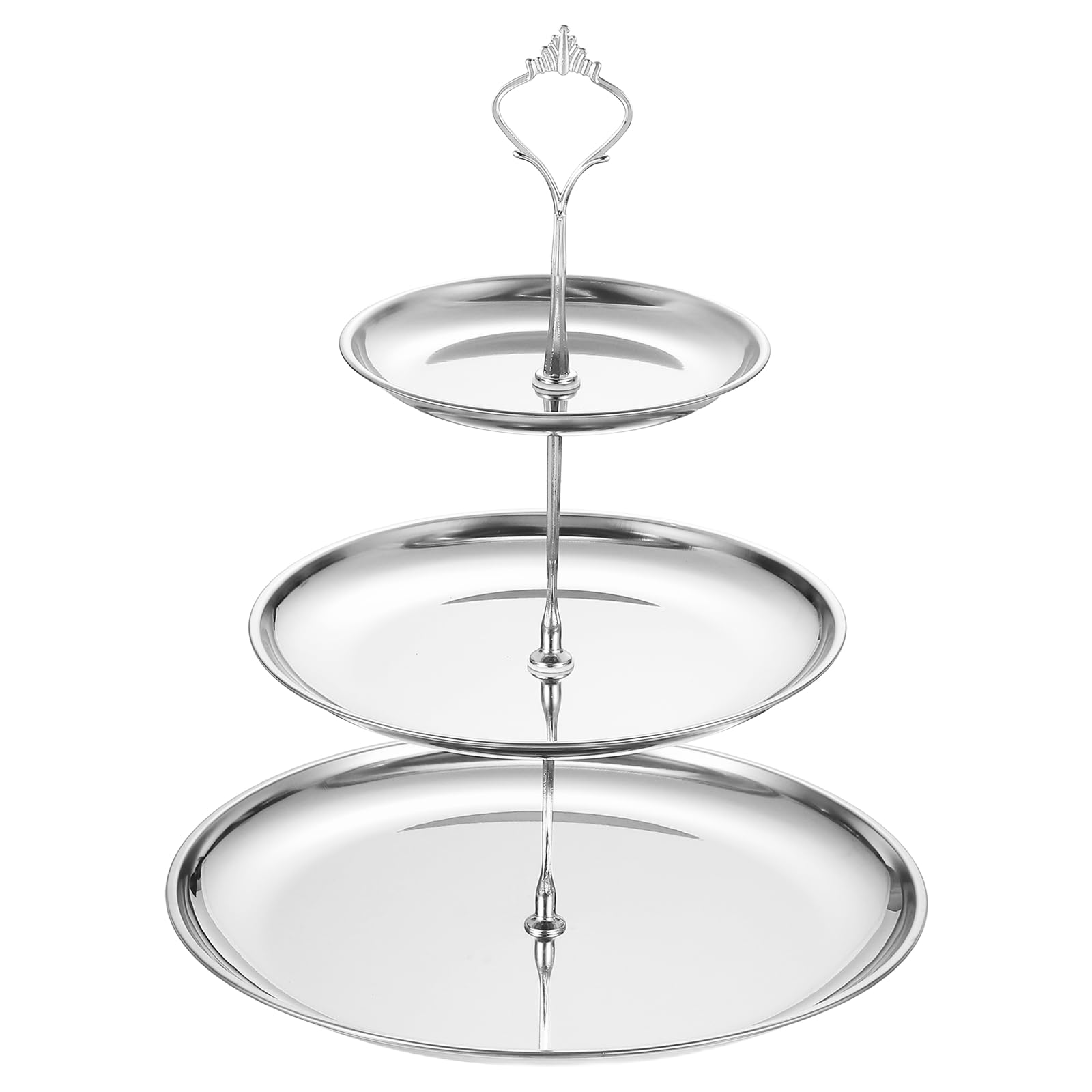 Photo 1 of uxcell 1 Set 3-Tier Cupcake Stand Holder, Round Tiered Serving Tray Stainless Steel Cup Cake Stand for Dessert Fruit Table Birthday Party Decoration Display, Silver