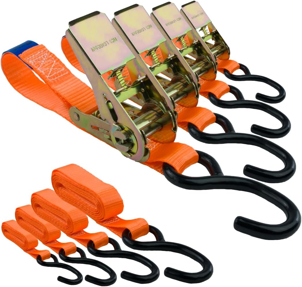 MCS 200013003 Cargo Security Lashing Straps Ratchet Load Securing Strap S-Hook 3 m 350 / 700 daN TÜV GS Set of 4