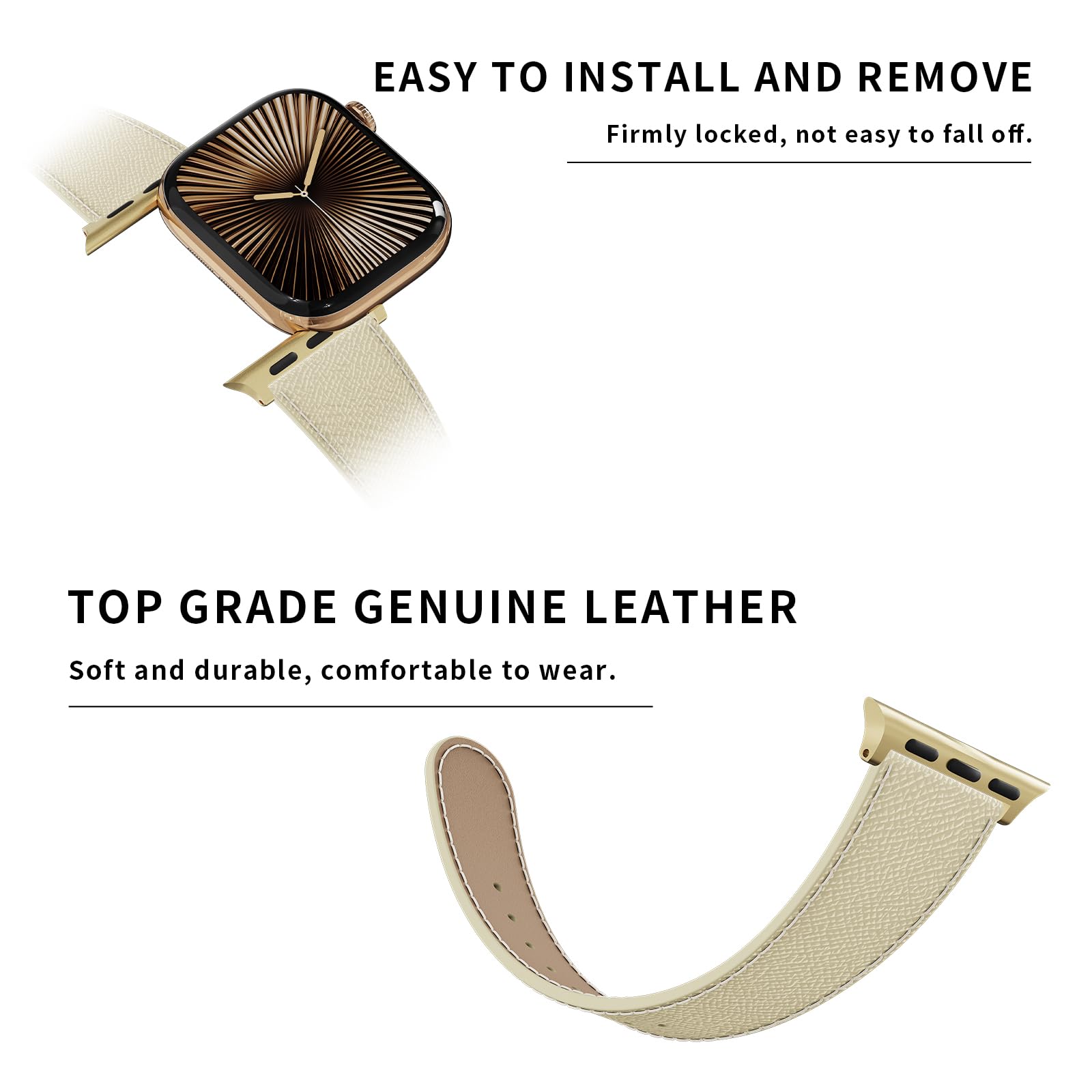 Leather Watch Band with Magnetic Buckle,Dressy Apple Watch Ultra Leather Band Rugged Durable Replacement Strap for Men & Women — view 4
