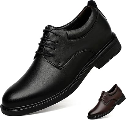 Mens Leather Invisible Height Increasing Elevator Dress Shoes Fashion Classic Cap Toe Low Top Oxfords Shoes Casual Business Formal Derby Shoes - 2.36 Inches Taller