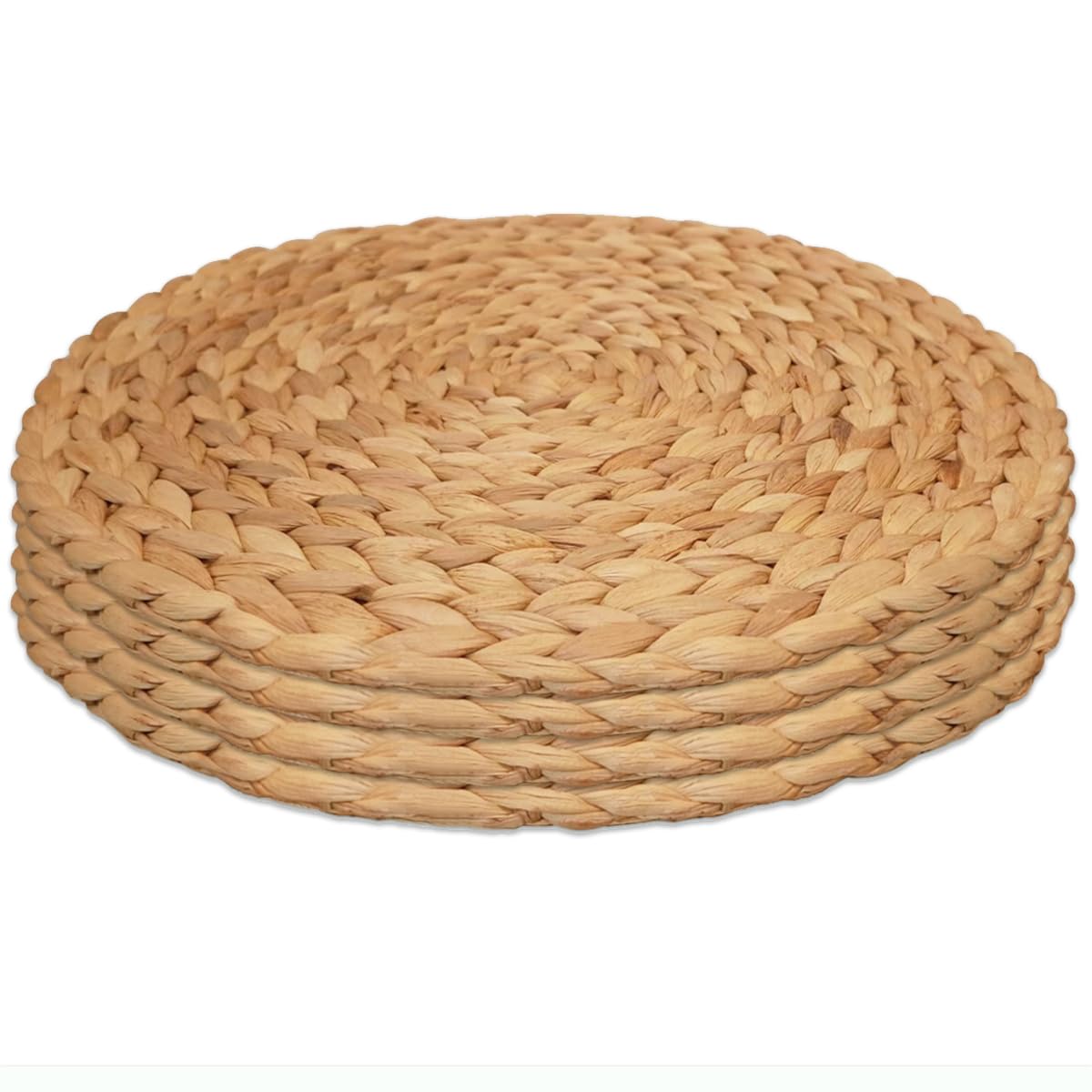 Round Woven Placemats Set of 4?Boho Rattan Placemats Natural Hand-Woven Water Hyacinth Placemats Farmhouse Weave Place Mats Table Mats for Dining, Table,Kitchen,Wedding