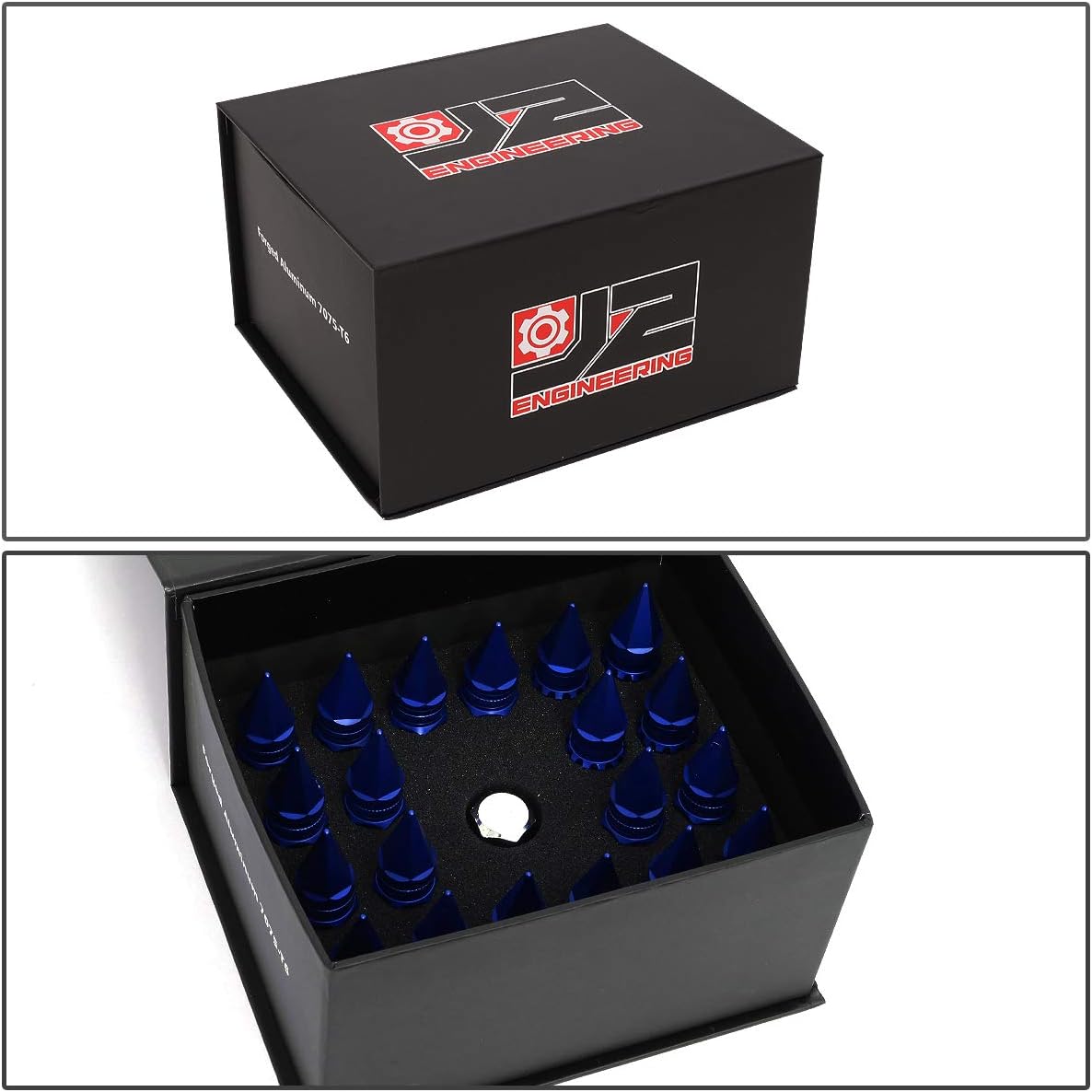 DNA MOTORING LN-T7-012-15-BL Blue J2 Engineering 7075 Aluminum M12X1.5 16Pcs L: 80mm Spiky Cap Lug Nut w/4Pcs Lock+Key