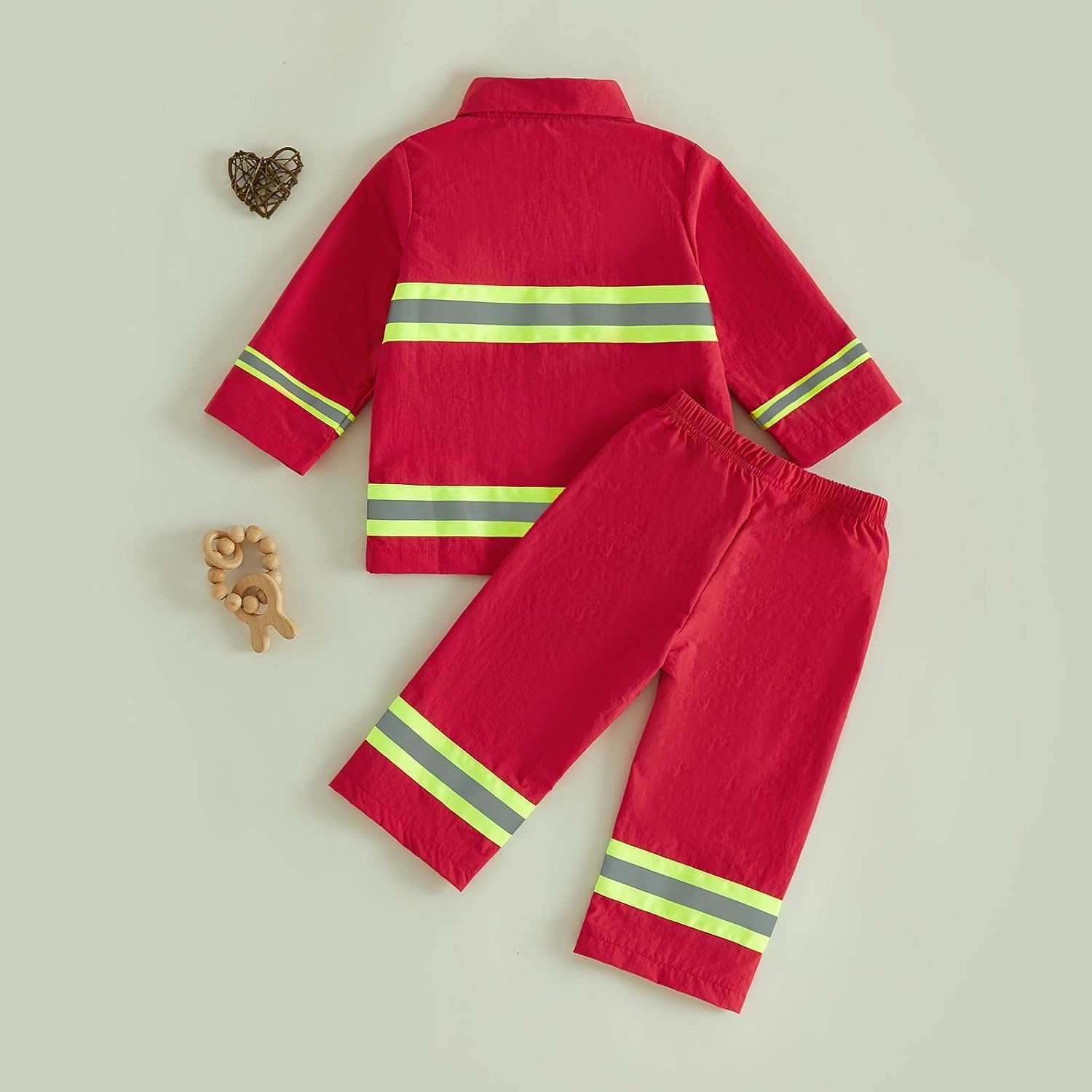 fyclemt Kids Toddler Baby Boy Firefighter Outfit Fire Fighter Long Sleeve T-Shirt Suspender Pants Overalls Halloween Cosplay