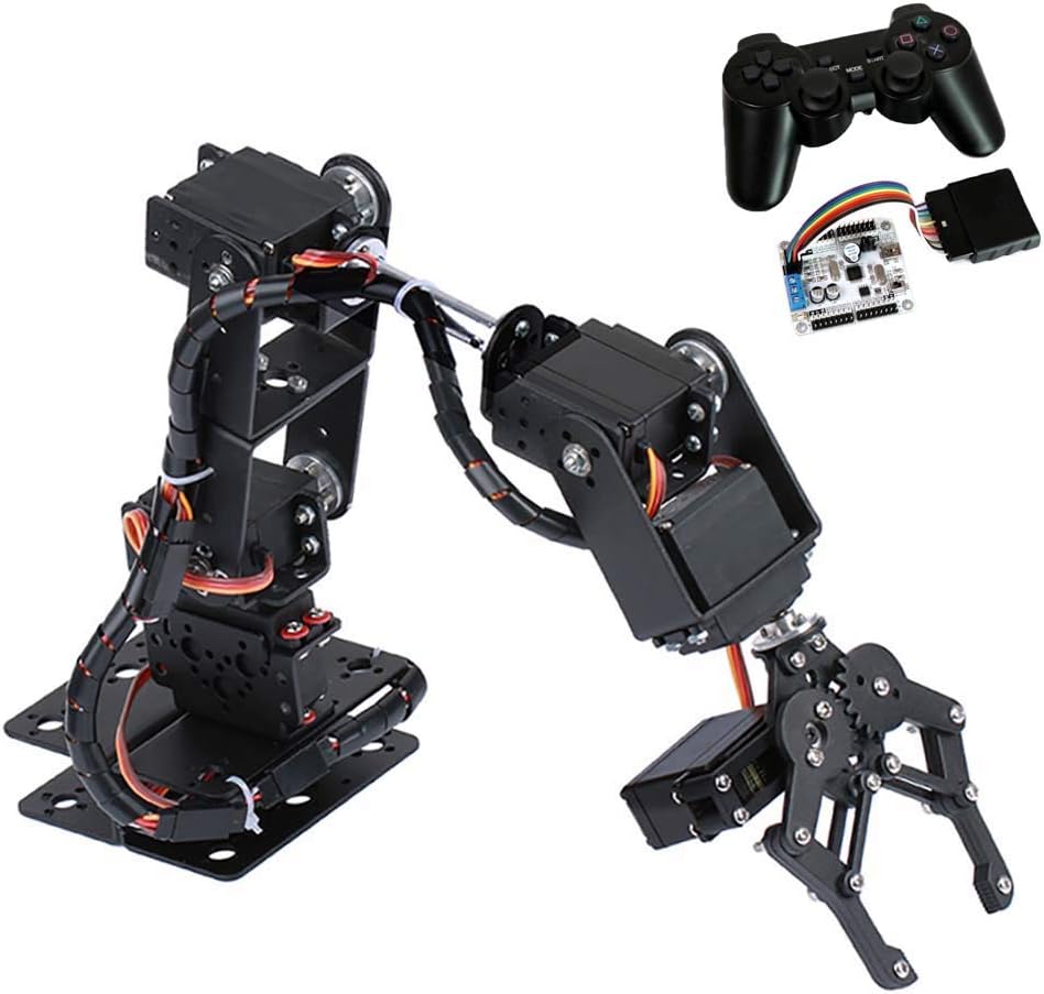 Robot Arm Kit 6DOF Full Metal Programmable Robotic Arm with 6 High Torque Servo and Mechanical Clamp Claw Gripper, Wireless Remote Controller, Robotic Arm for Kids 12 and Up