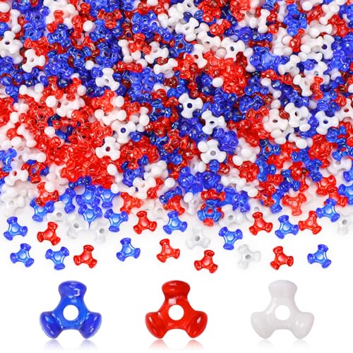 UPINS Patriotic Tri Beads 1200Pcs Red White Blue Beads for Jewelry Making