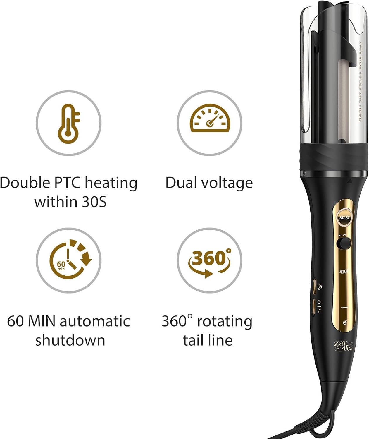ZAVAREA Automatic Rotating Curling Iron for Long Hair - 1 Inch Curling Wand for Beach Waves & Loose Curls, Easy Hair Curler for Beginners, Anti-Scald & Frizz-Free, Dual Voltage for Travel