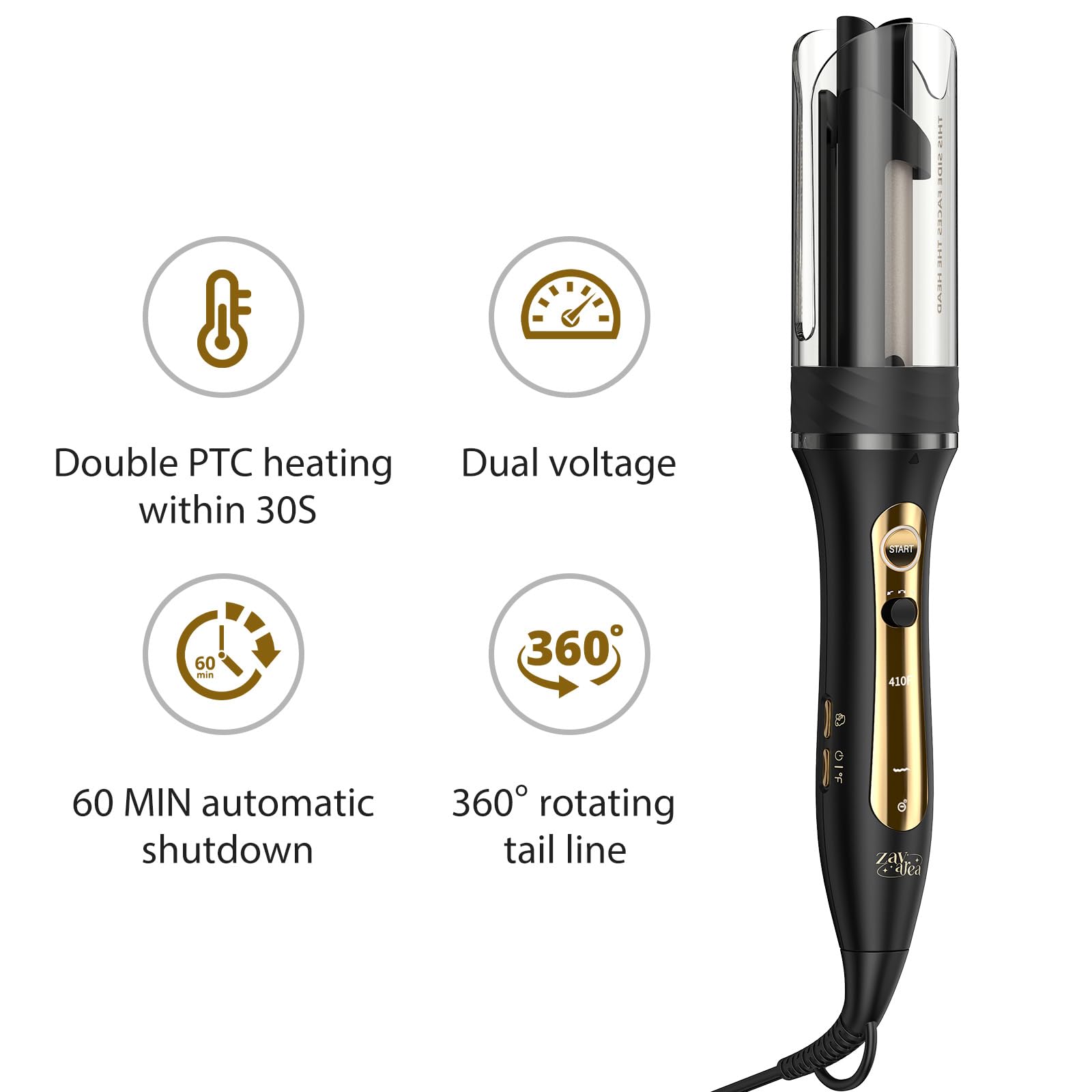 ZAVAREA Automatic Rotating Curling Iron with Ceramic Barrel