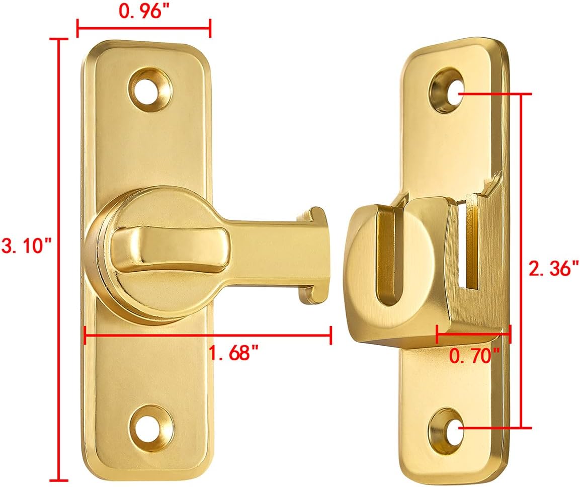 Gold 90/180 Degree Flip Barn Door Lock, Protect Privacy - Security Door Latch, Gate Latches Hardware for Barn Door, Bathroom, Cabinet, Window,Garden,Sliding Door