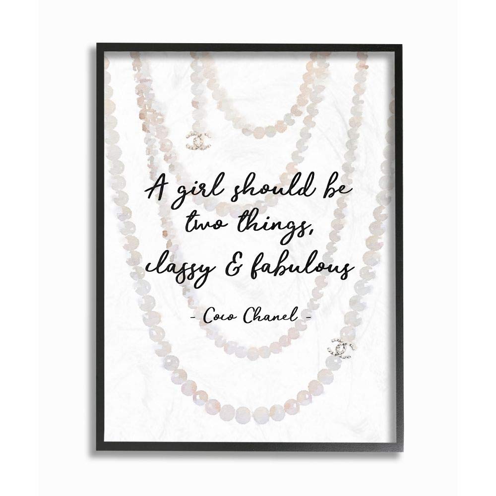 Stupell Industries Classy and Fabulous Fashion Quote with Pearls Black Framed Wall Art, 16 x 20, Design by Artist Amanda Greenwood