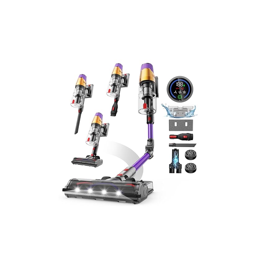 Linkifly A12 Aspirapolvere Senza Fili, 8 in 1 Combo Lavapavimenti, 48Kpa 550W 70Min, Touch Schermo, Aspirapolvere Pieghevole con Ricarica A Parete per Tappeti Domestici/Auto/Peli di Animali