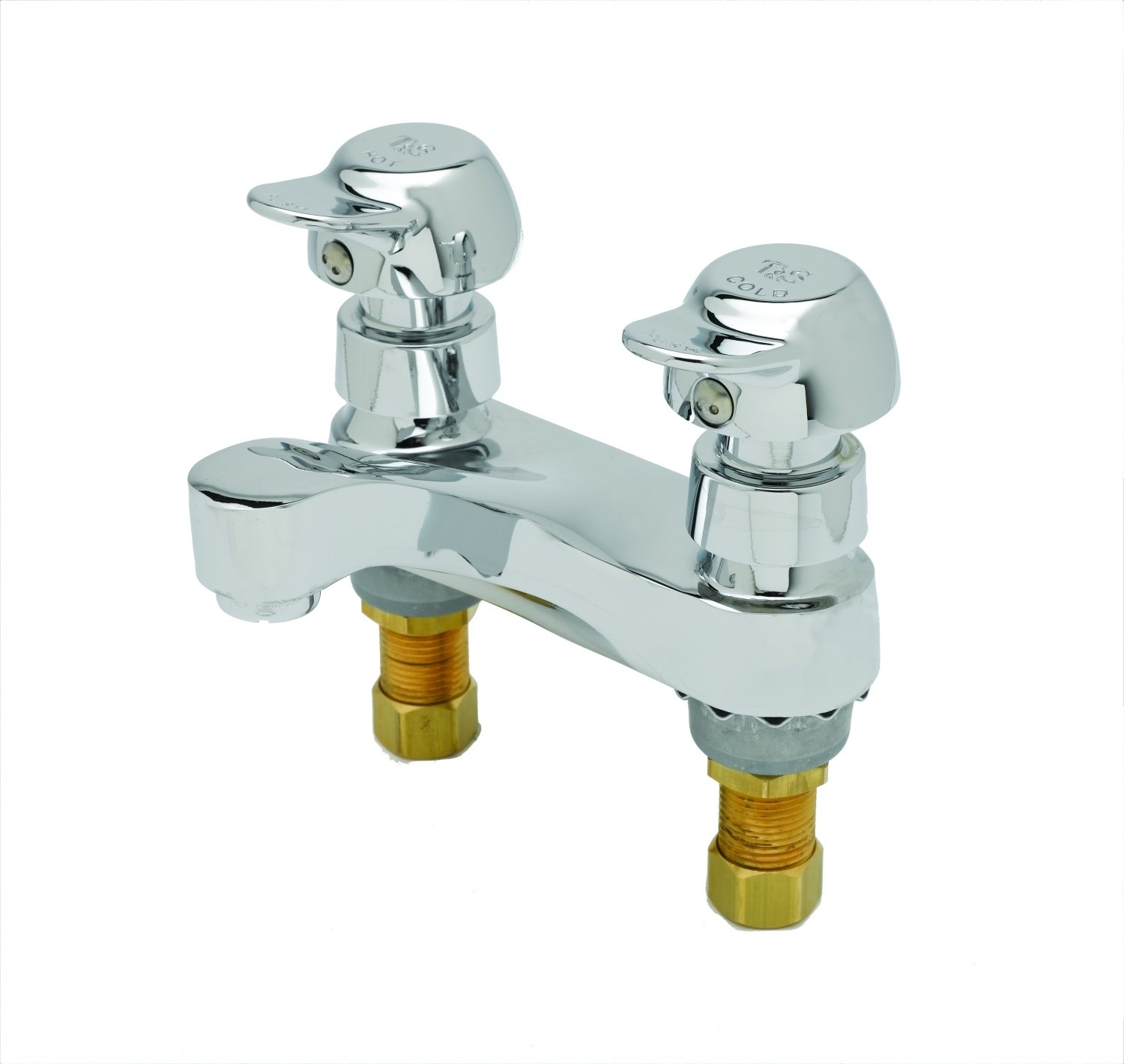 T&S Brass B-0831-02-PA Metering Faucet with Deck Mount, 4-Inch Centers, Pivot Action Metering and 0.4 Gpm Aerator