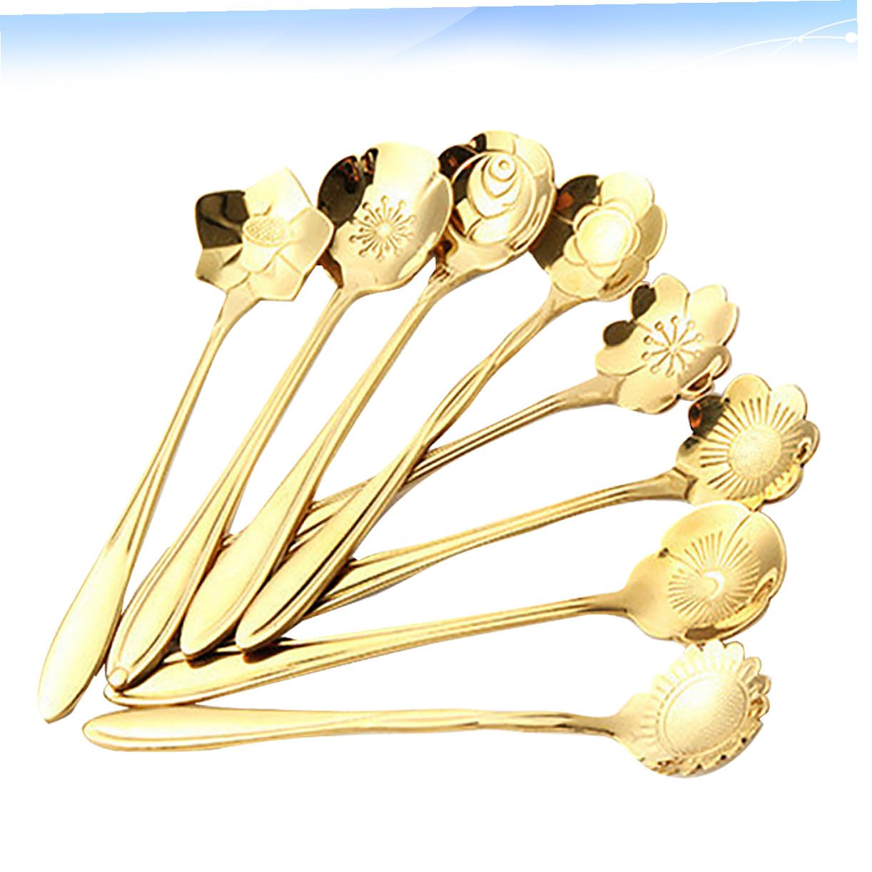 Cabilock Juego De 3 Cucharas Metálicas Surtidas Con Forma De Flor Resistentes Para Servir Postres Café Y Té Para El Hogar Y Para Regalar (8 Unidades)