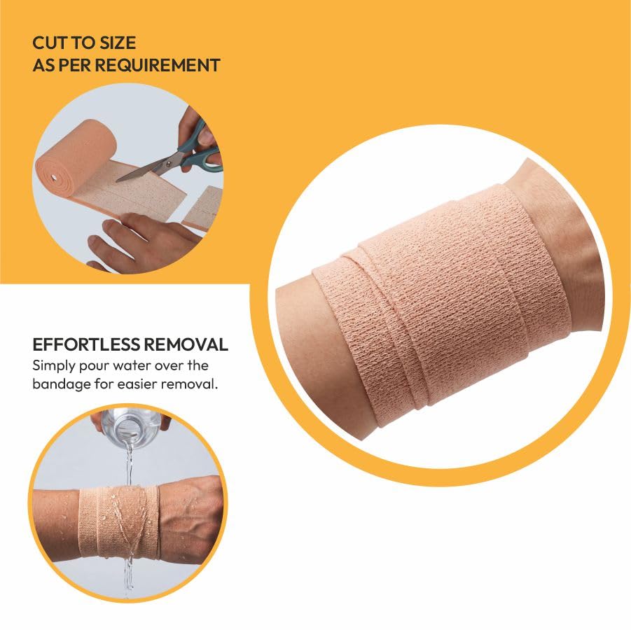 Top O Plast Elastic Adhesive Bandage 10 cm x 1/2 m Stretch Length | Self-Adhesive Compression Bandage for Dressing Retention, Wound Care, Sprains, Strains, Joint Support & Sports Injuries 2