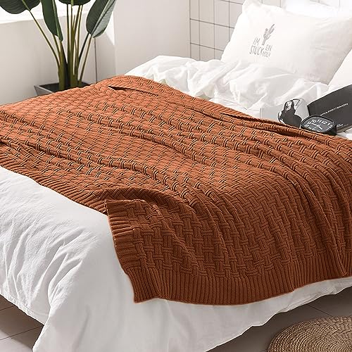 Image of TREELY 100% Cotton Knitted Throw Blanket 50 x 60 Inches, Brown
