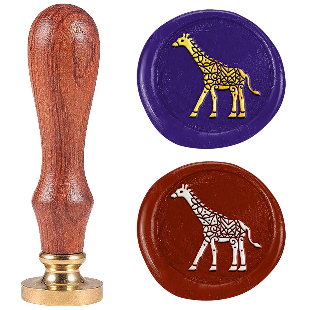 DELORIGIN Art Giraffe Wax Seal Stamp 1" Vintage Animals Sealing Stamps Removable Brass Head Seal Stamp with Wooden Handle for Envelope Greeting Card Wedding Invitations Wine Gift Wrapping