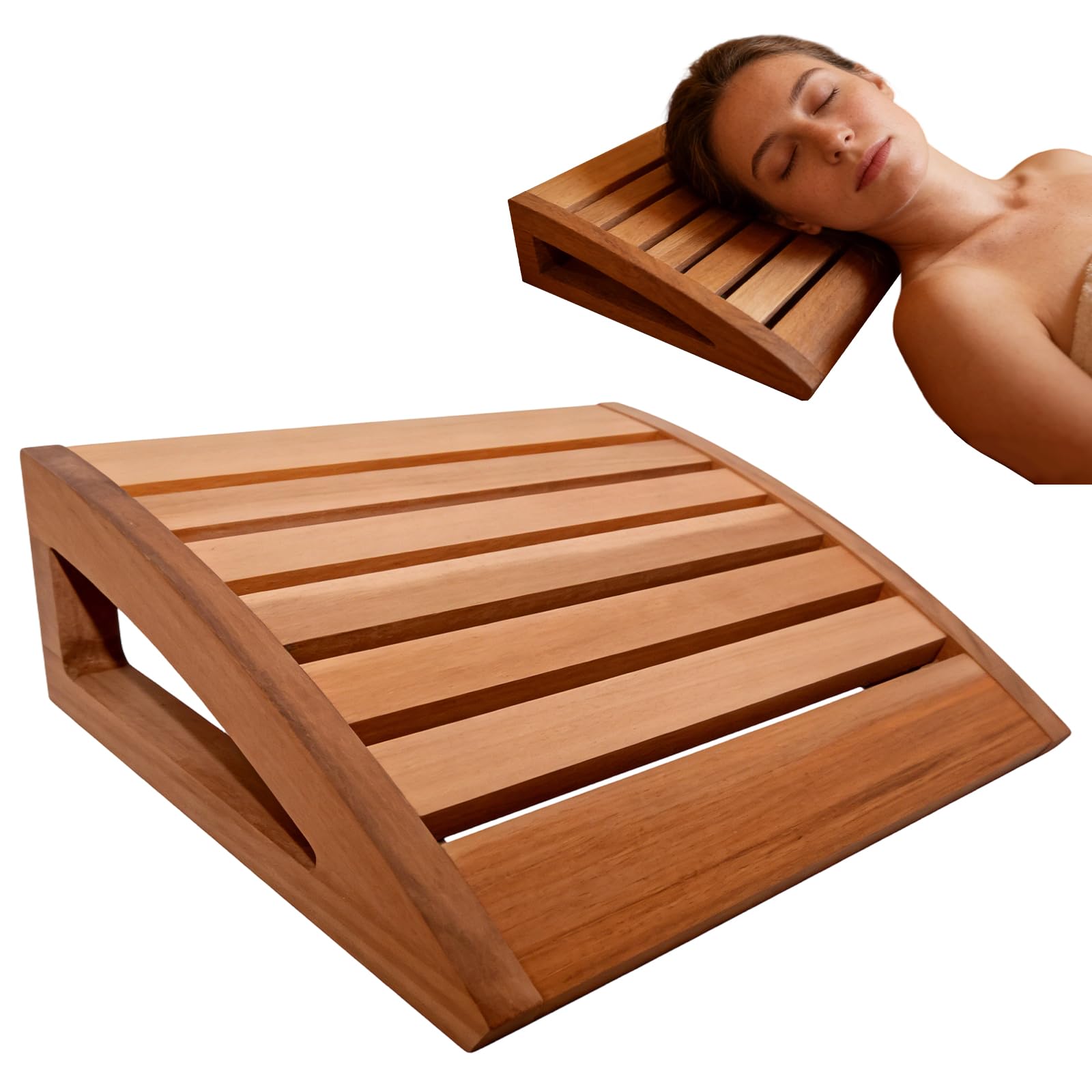 Benustra Sauna Headrest for Inside Sauna,Wooden Sauna Head Rest with Ergonomic Neck & Cervical Pillows Support,Wood Neck Pillow for Sauna Room Sauna Supplies Accessories,14.9x12.2x2.7in
