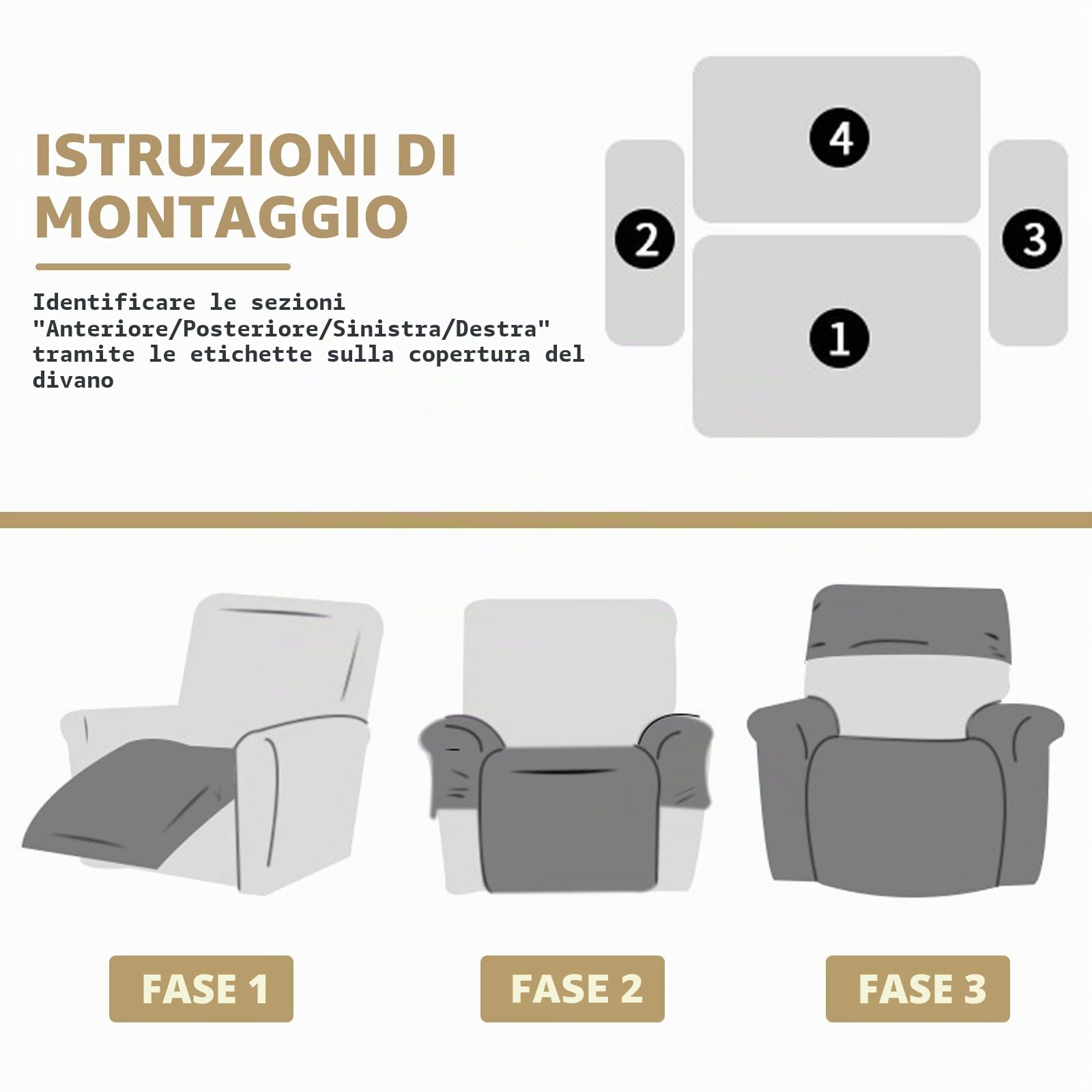 Copripoltrona 4 Pezzi per Poltrona Relax - Rivestimento Completo in Velluto per Poltrona Reclinabile e Poltrona TV con Tasche - Adatto per Soggiorno e Sala da Pranzo