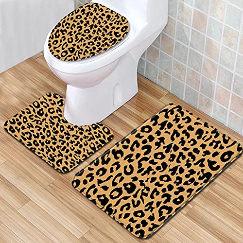 Léopard Jaune Antidérapant Tapis de Salle de Bain Ensemble de 3 Pièces Motif Ensemble de Salle de Bain Tapis WC Couverture de Toilette Siège pour Contour Tapis Salle de Bain Cover