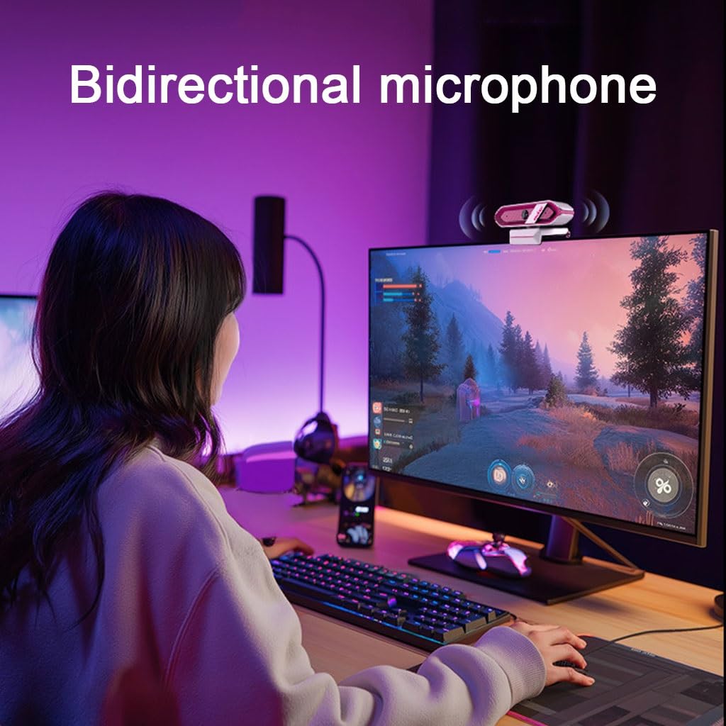 LEIYTFE 4K Full HD Webcam con Cubierta De Privacidad, Video Y Cámara De Ángulo Amplio con Micrófono, para PC De Escritorio O Ordenador Portátil, Corrección Automática De La Luz(Black White)