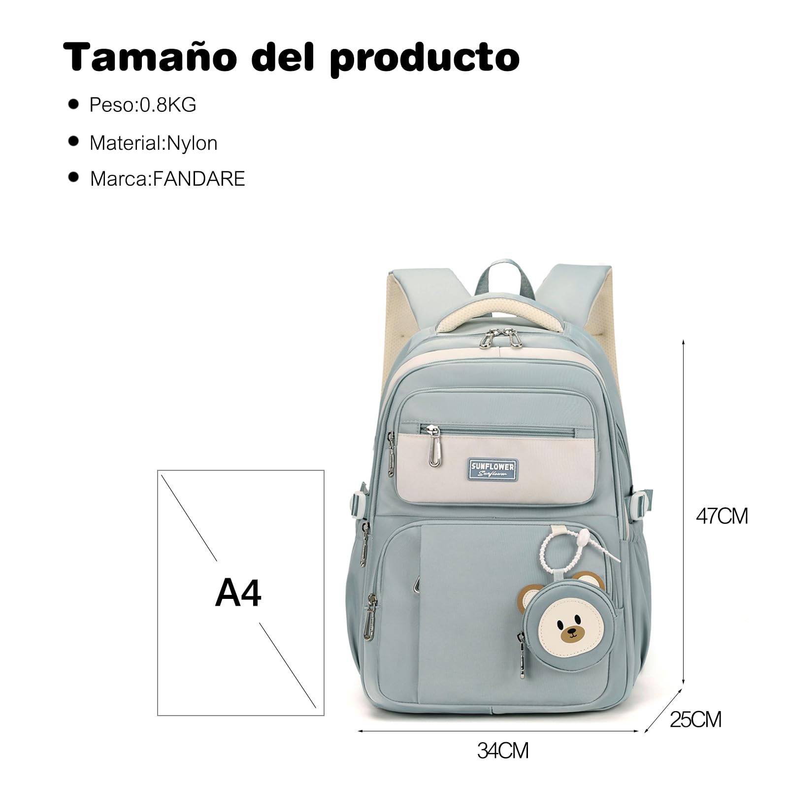 FANDARE Mochilas infantiles Mochila Escolar para Niños y Niñas Mochilas tipo casual Bolsas escolares con monedero Estudiante Universitario Adolescentes marcha Mujeres Hombre Bolsos mochila