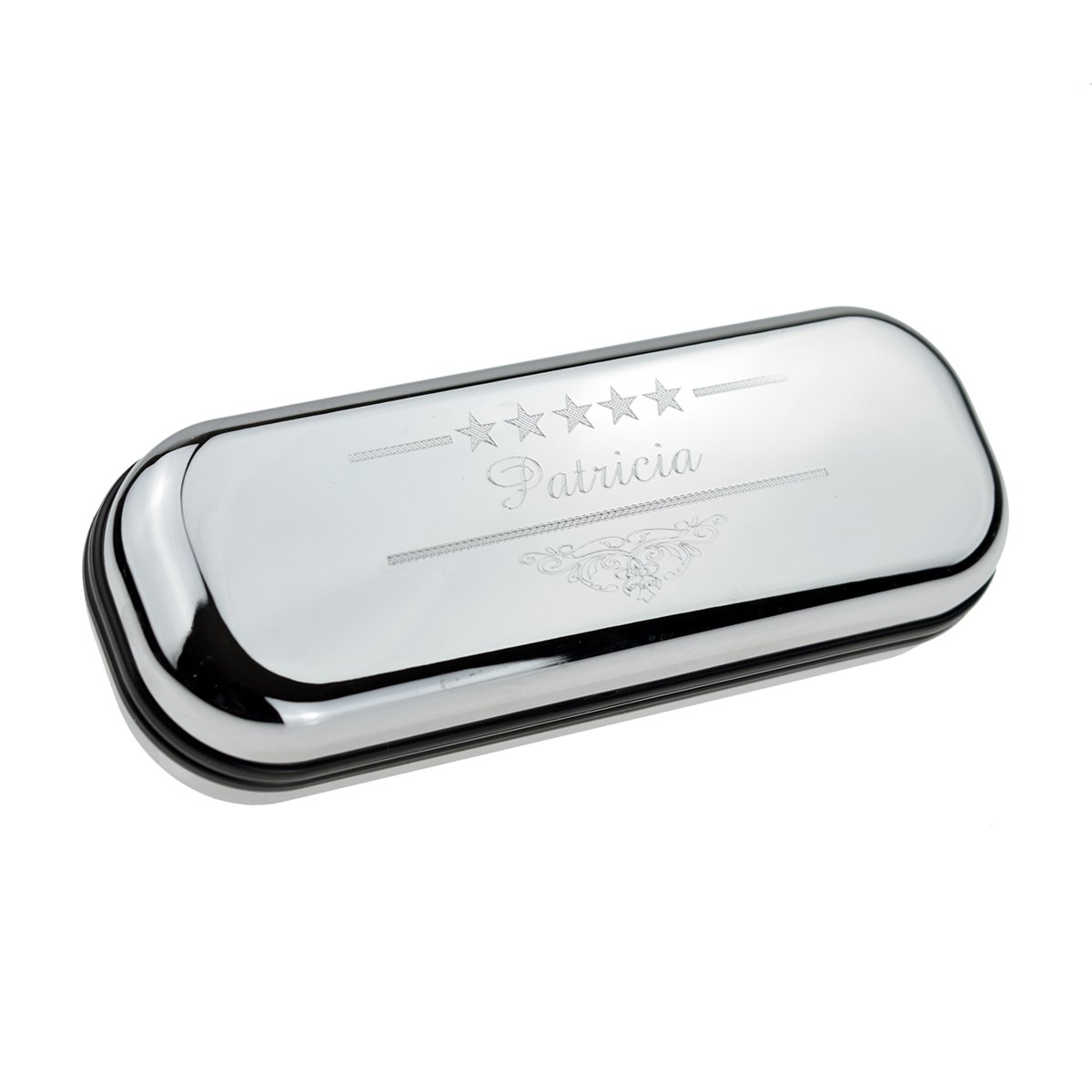 Gtr-Prestige Giftware Unisex Silver Personalised Star Design With Name Chromed Spectacles Glasses Case - (Please Read Instructions On Listing To Add Your Details)