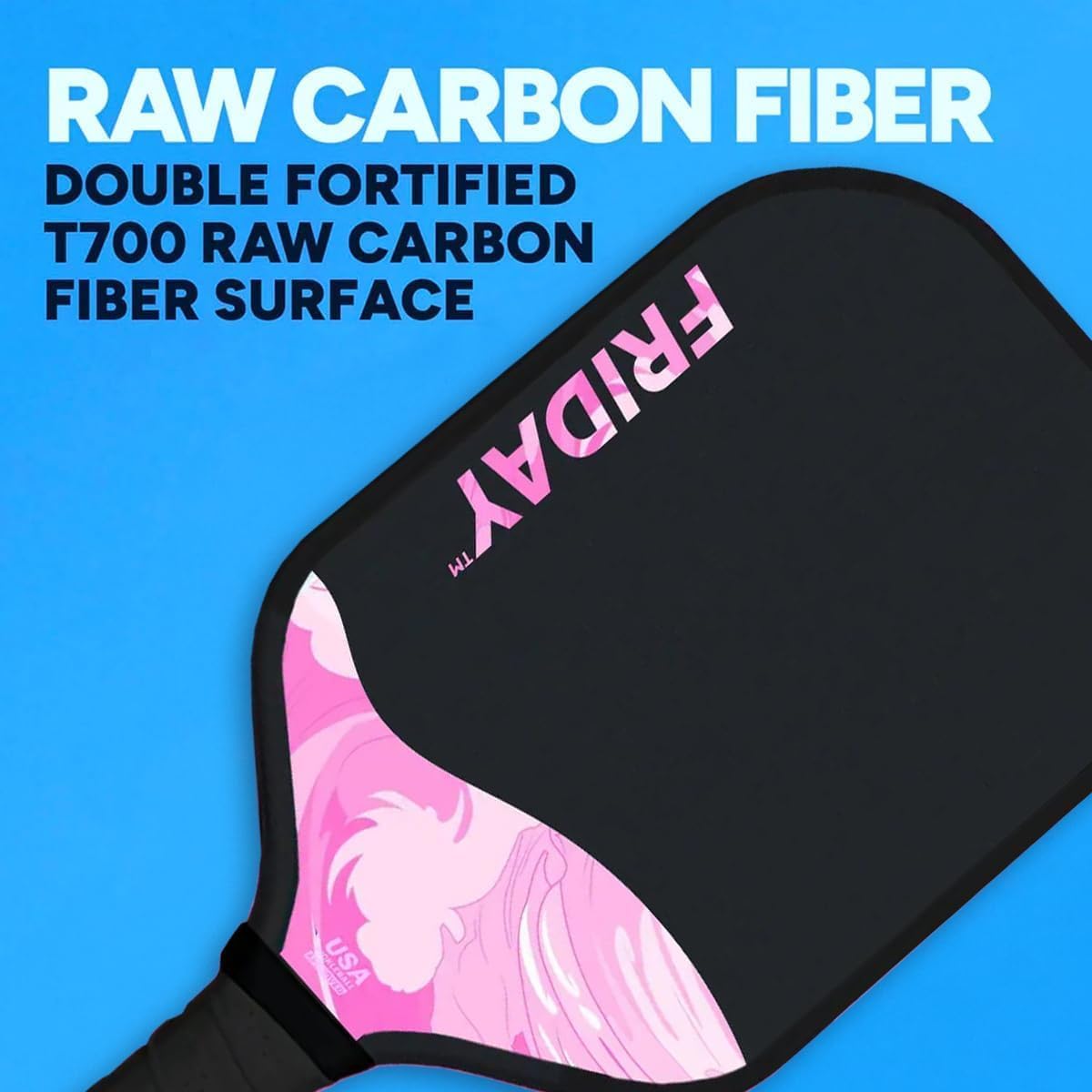 Challenger Friday Paddle, Two Layer T700 Raw Carbon Fiber, Foam Injected Walls, USAP Approved, Honeycomb Core, Tennis Style Grip, Gritty Surface for Spin