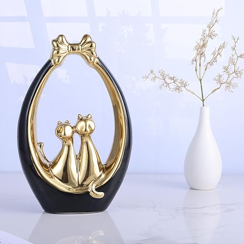 Miniatura 6 de QIANLING Figuras de gato de cerámica de oro negro  Elegante estatua de gato para decoración del hogar  Ideal para bodas, aniversarios, día de San