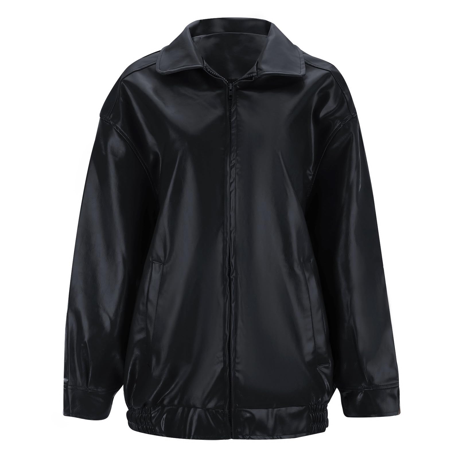 Lederjacke Damen Oversize Lang Kunstleder Motorrad Bikerjacke Motorradjacke Pu Leather Herbst Winter Mantel Bomber Jacke Damen Kurz Outwear Streetwear