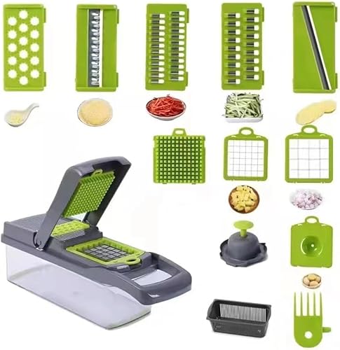 A.D. International 16 en 1 manual de cocina multifuncional para papas y verduras, máquina cortadora de mandolina, cortador de cebolla y picadora de