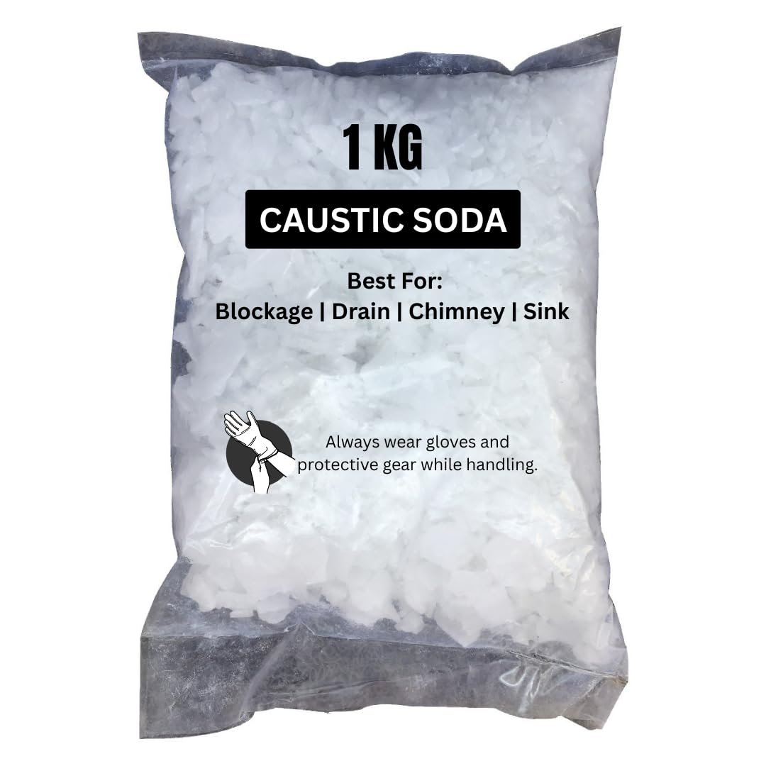 Caustic Soda Flakes for Effective Drain & chimney Cleaner | Clear Powder Drain Clogged Sinks and Pipes | Multipurpose Cleaning - 1KG