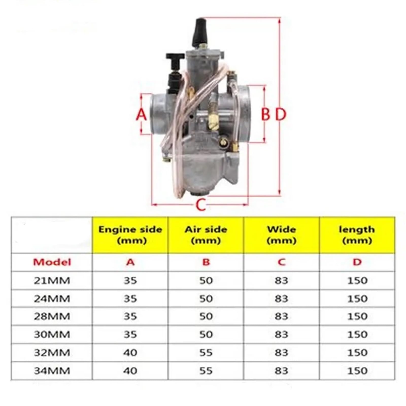 accessoires de carburateur Carburateur 21 mm, 24, 28, 30, 32, 34 pour moteurs 2/4 T 50 cc à 350, 1/2/4 cylindres, motos, VTT(PWK 32MM)