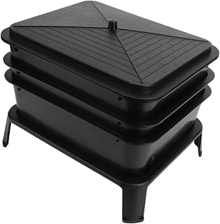 Earthworm Compost Bin 3 Layer, Large Capacity Black Plastic Composte